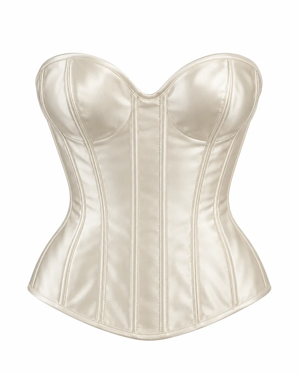 Ivory satin sweetheart corset top, front view reference image