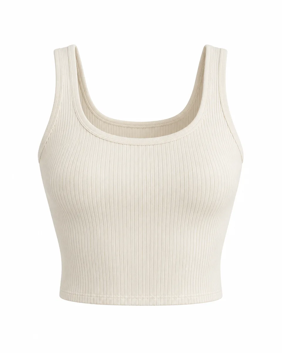 Ivory knit ribbed crop tank, front view reference image