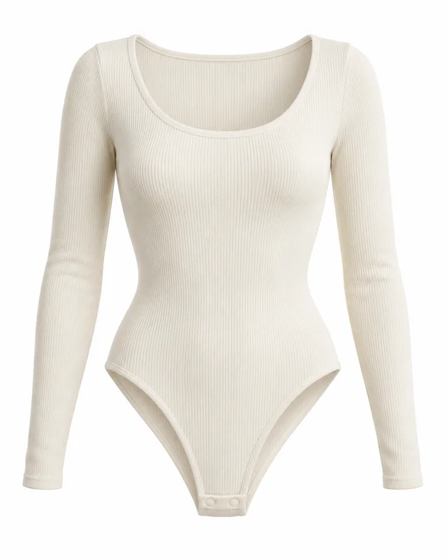 Ivory knit long-sleeve high-leg bodysuit