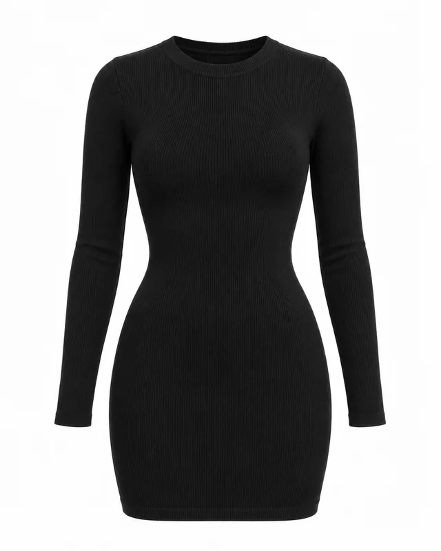 Black knit long-sleeve bodycon mini dress