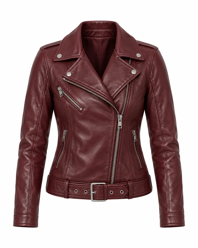 Burgundy leather leather biker jacket