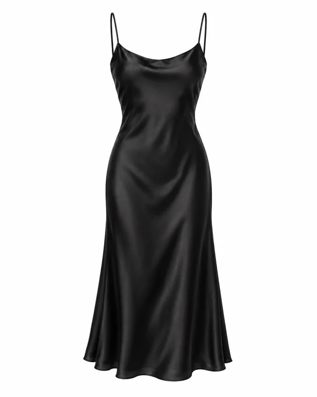 Black silk bias-cut slip dress