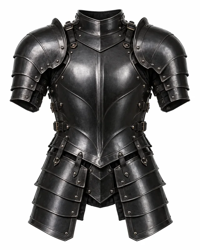 Black metal plate ridged cuirass with pauldrons