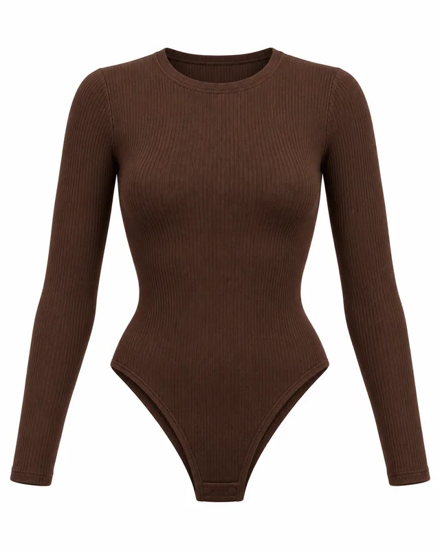 Chocolate knit long-sleeve high-leg bodysuit