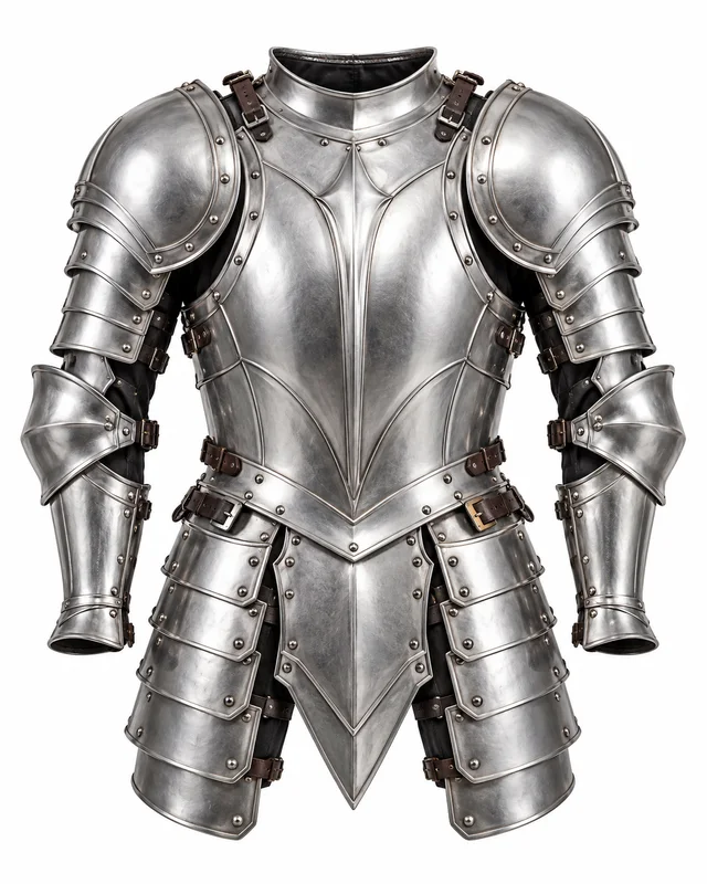 Silver metal plate ridged cuirass with pauldrons