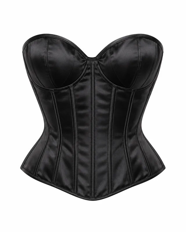 Black satin sweetheart corset top