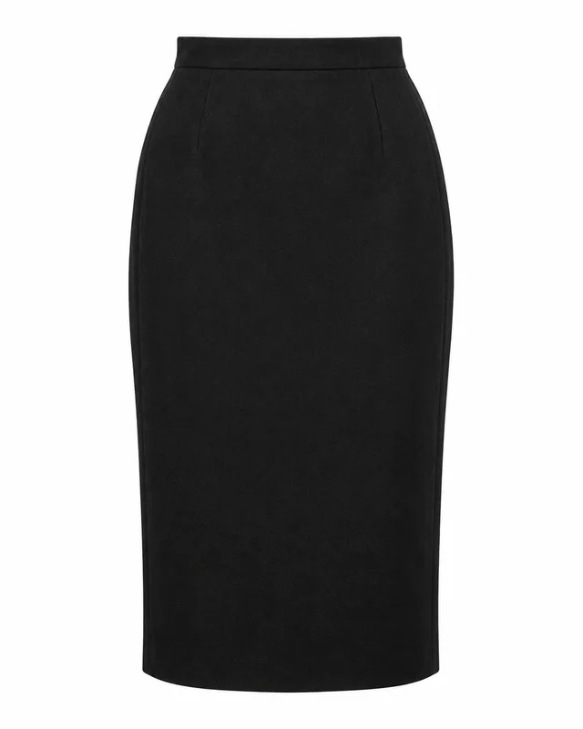 Black wool midi pencil skirt