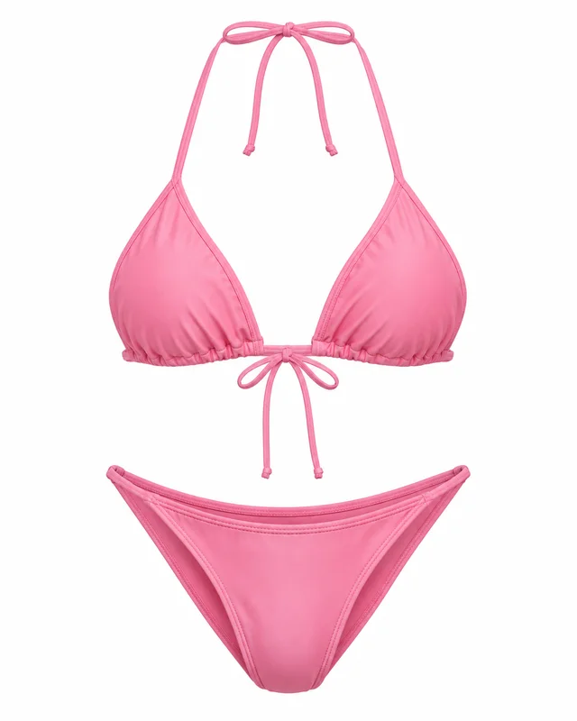 Pink nylon triangle bikini