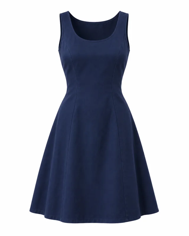 Navy cotton sleeveless a-line dress