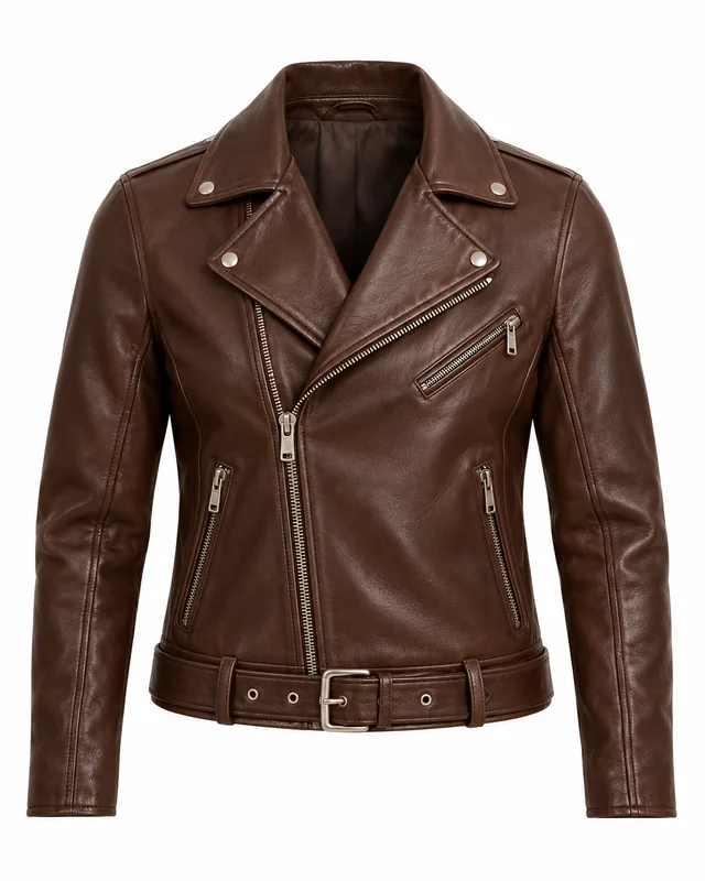Chocolate leather leather biker jacket