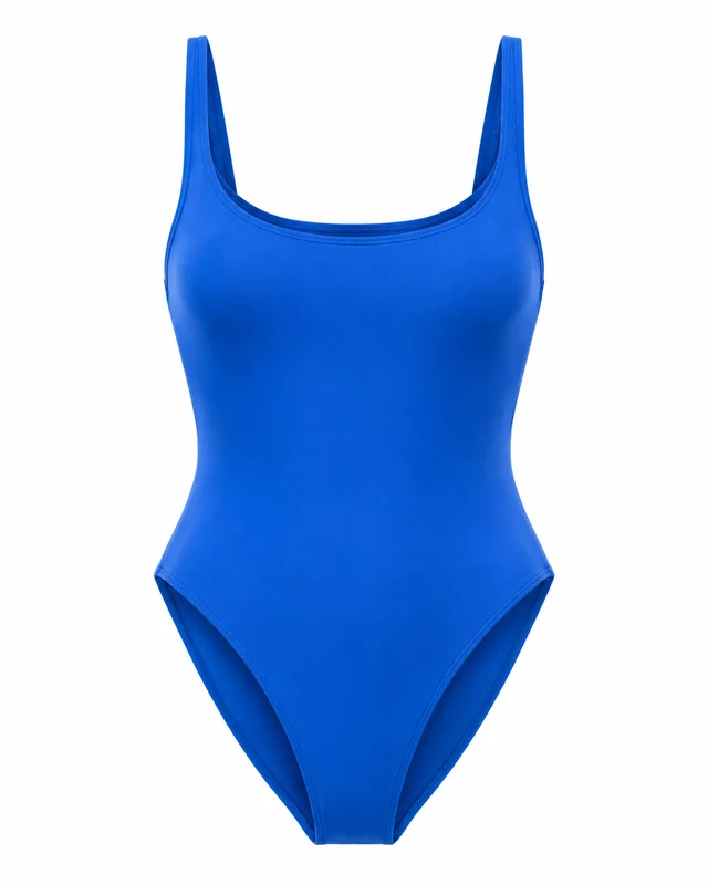 Cobalt nylon high-leg one-piece swimsuit