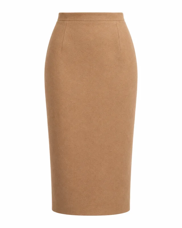 Camel wool midi pencil skirt