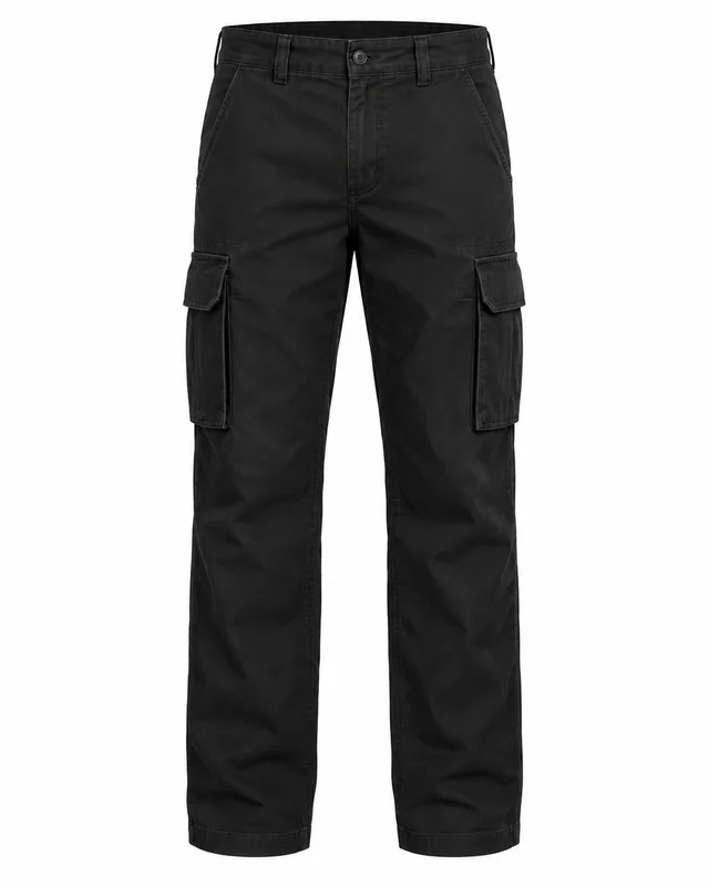 Black cotton cargo trousers