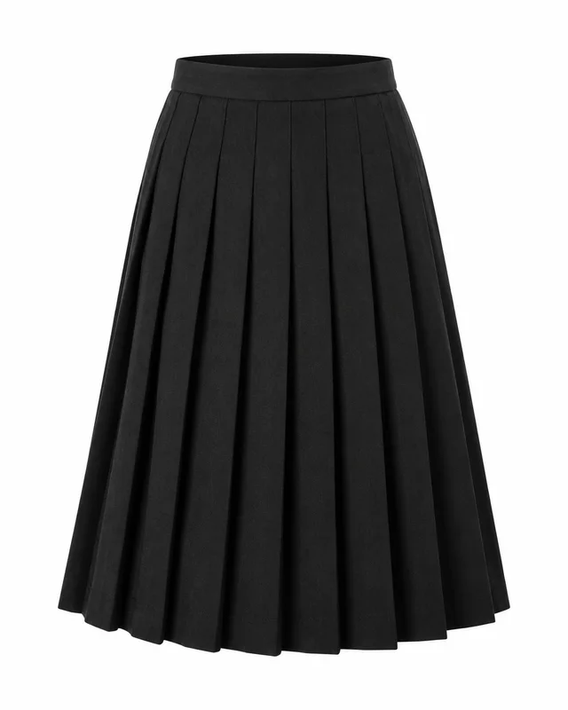 Black wool knife-pleat skirt
