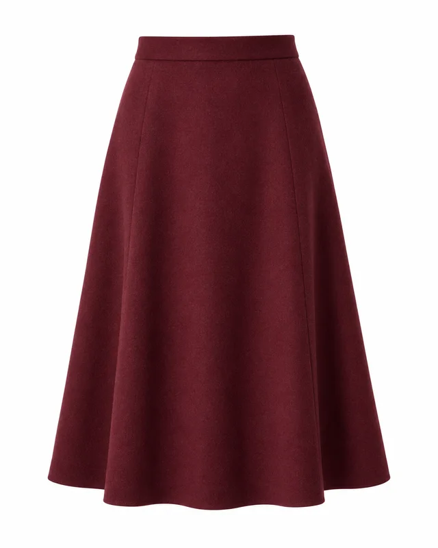 Burgundy wool A-line midi skirt